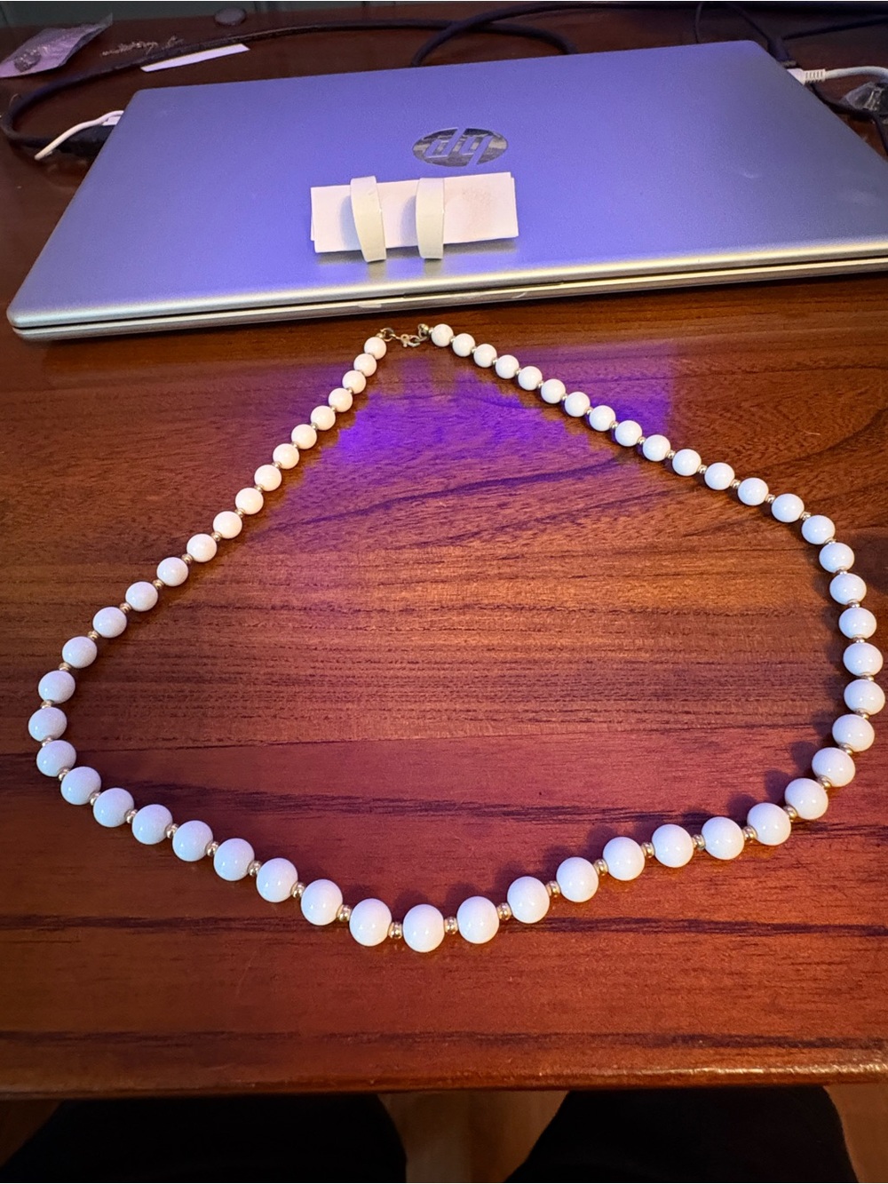 Monet White Beaded Necklace with Gold Accents